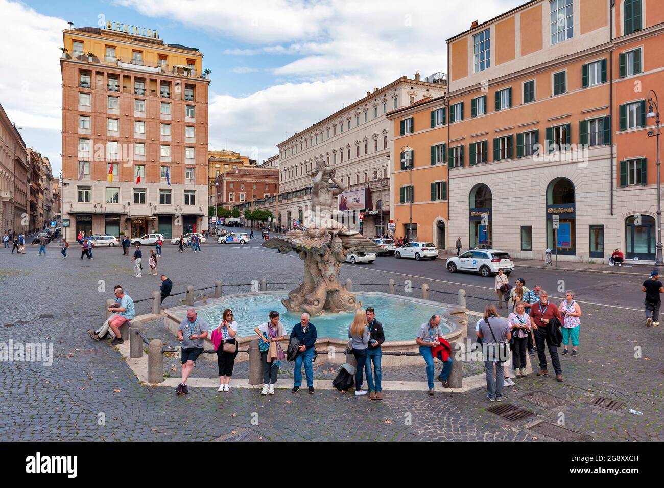 Rome, Italy - October 2019: Fontana del Tritone (Triton Fountain) located at Piazza Barberini in Rome, Italy Stock Photo