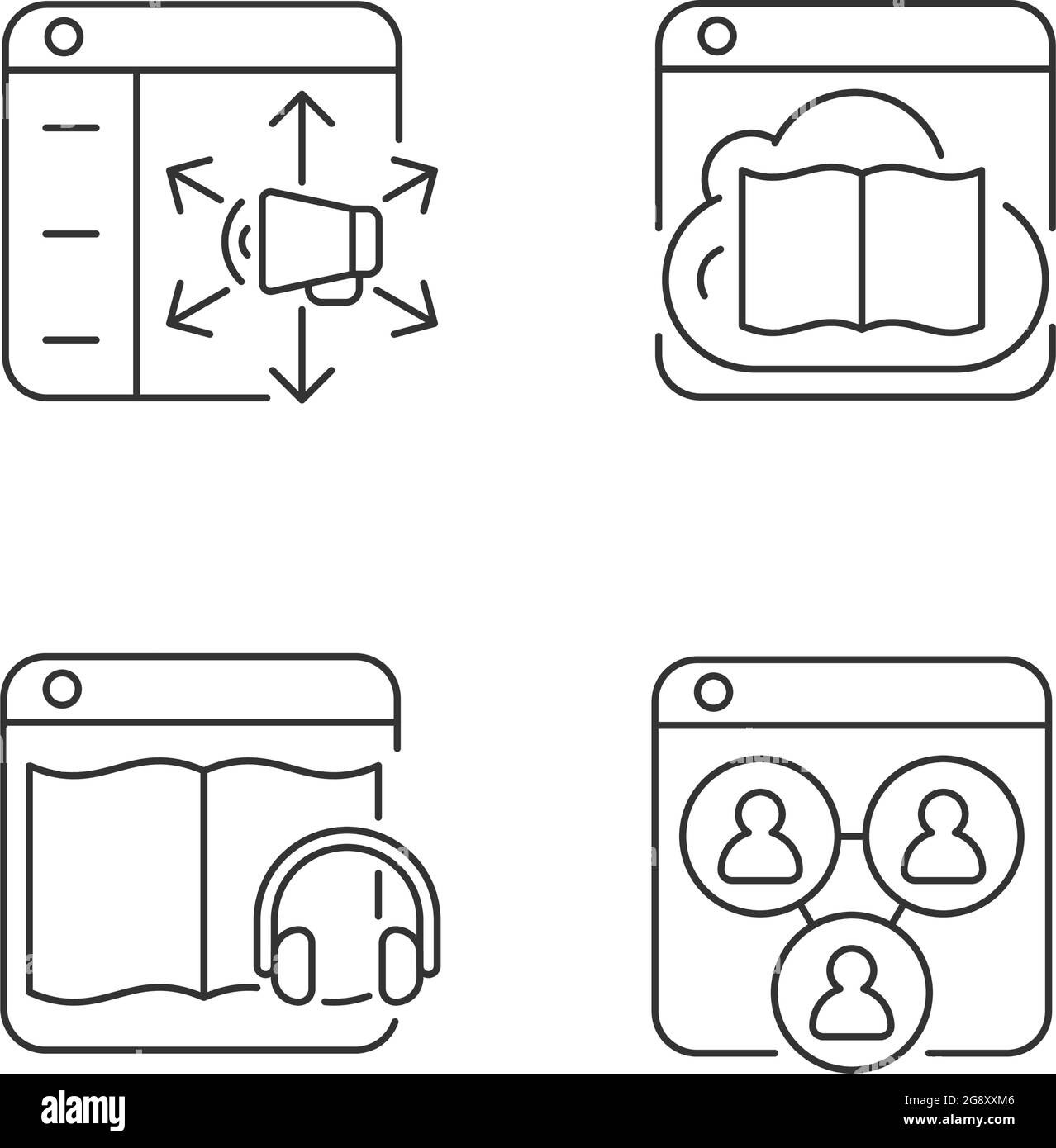 Launching online services linear icons set Stock Vector