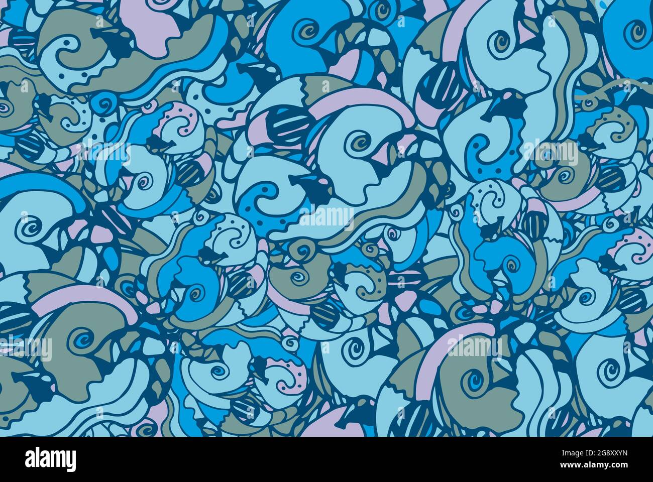 Abstract sea blue background, art pattern, hand drawing. Vector illustration Stock Vector