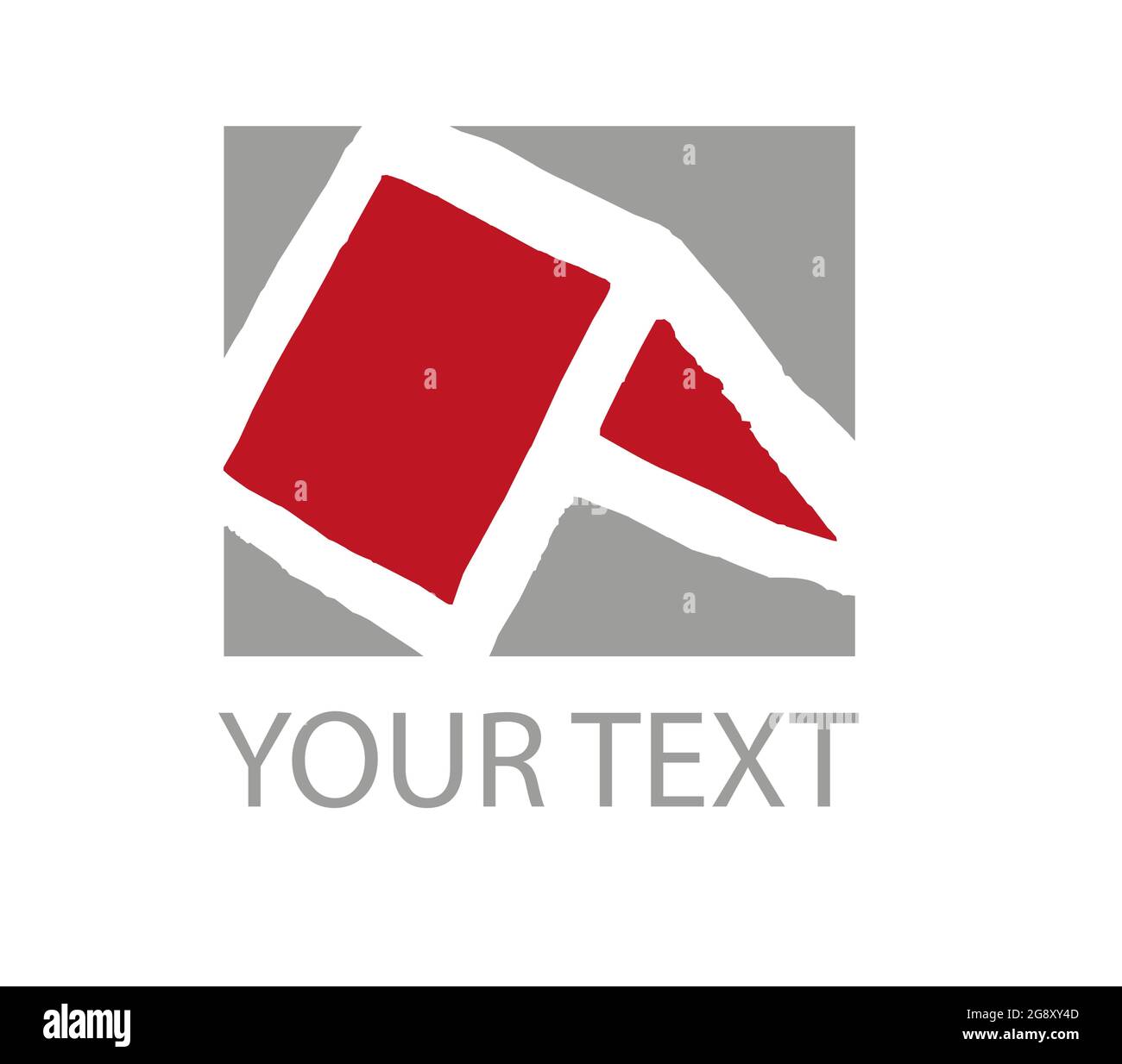 Logo for real estate office. Red roof on grey background logo Stock