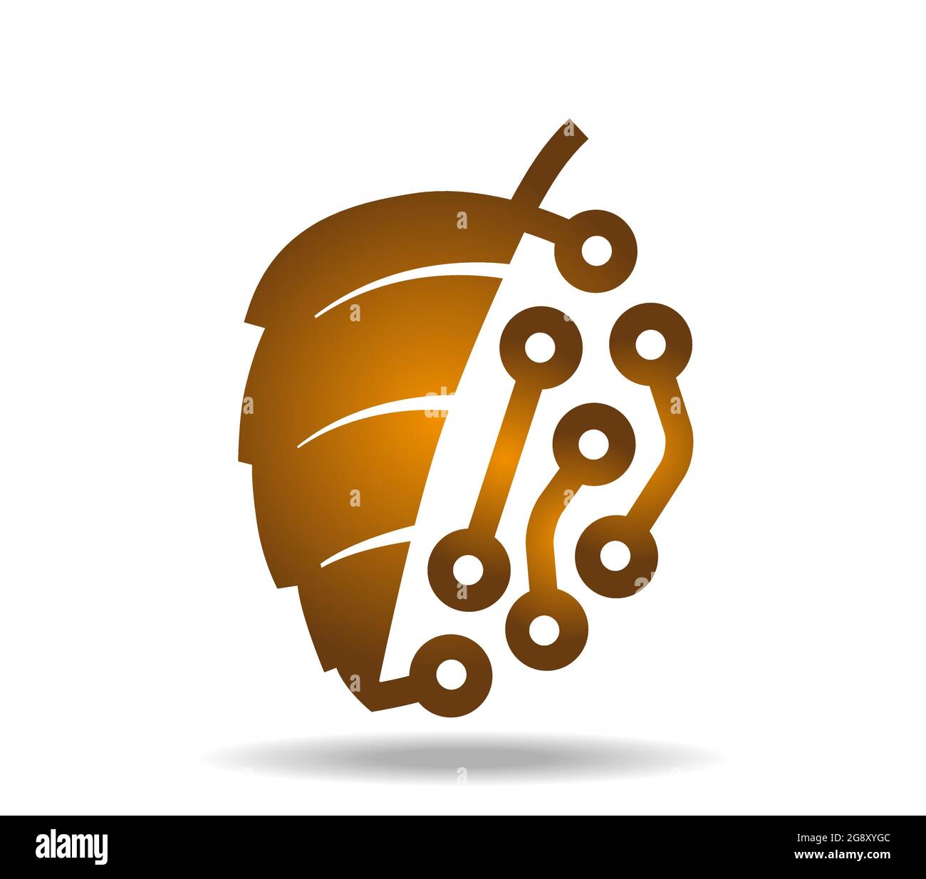 Golden leaf composed of half natural leaf and half electronic circuit board Stock Vector
