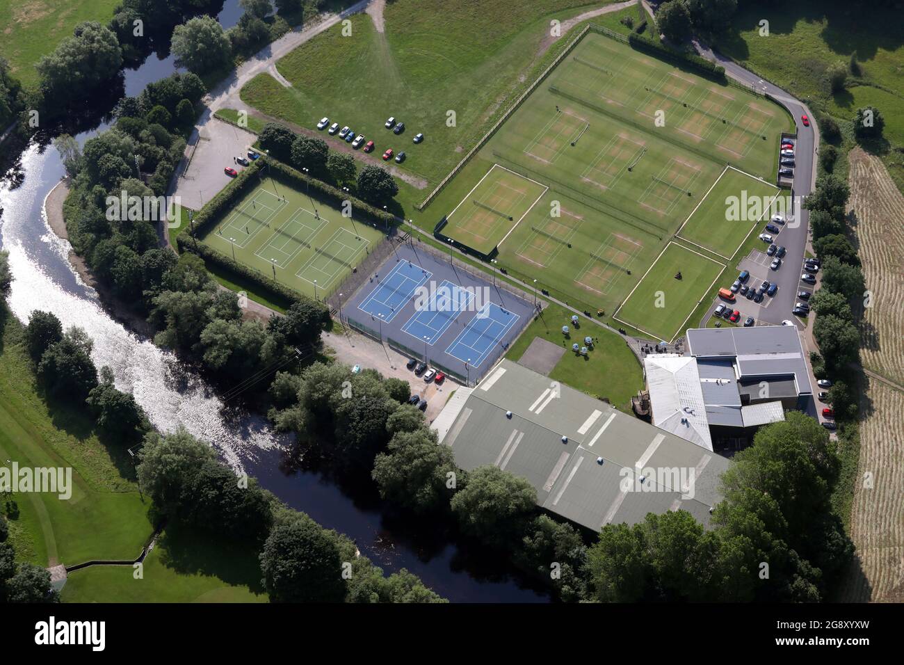 aerial view of Ilkley Lawn Tennis & Squash Club (Tennis club), West Yorkshire Stock Photo