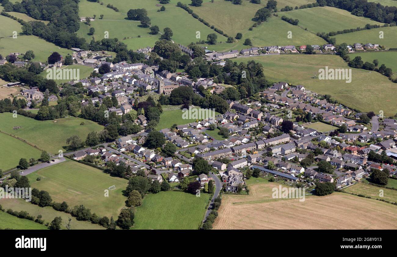 aerial view of Waddington village near Clitheroe, this taken from the west Stock Photo