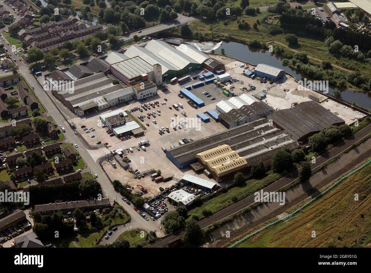 aerial view of Warth Industrial Park & Warth Business Centre near Bury, Greater Manchester Stock Photo