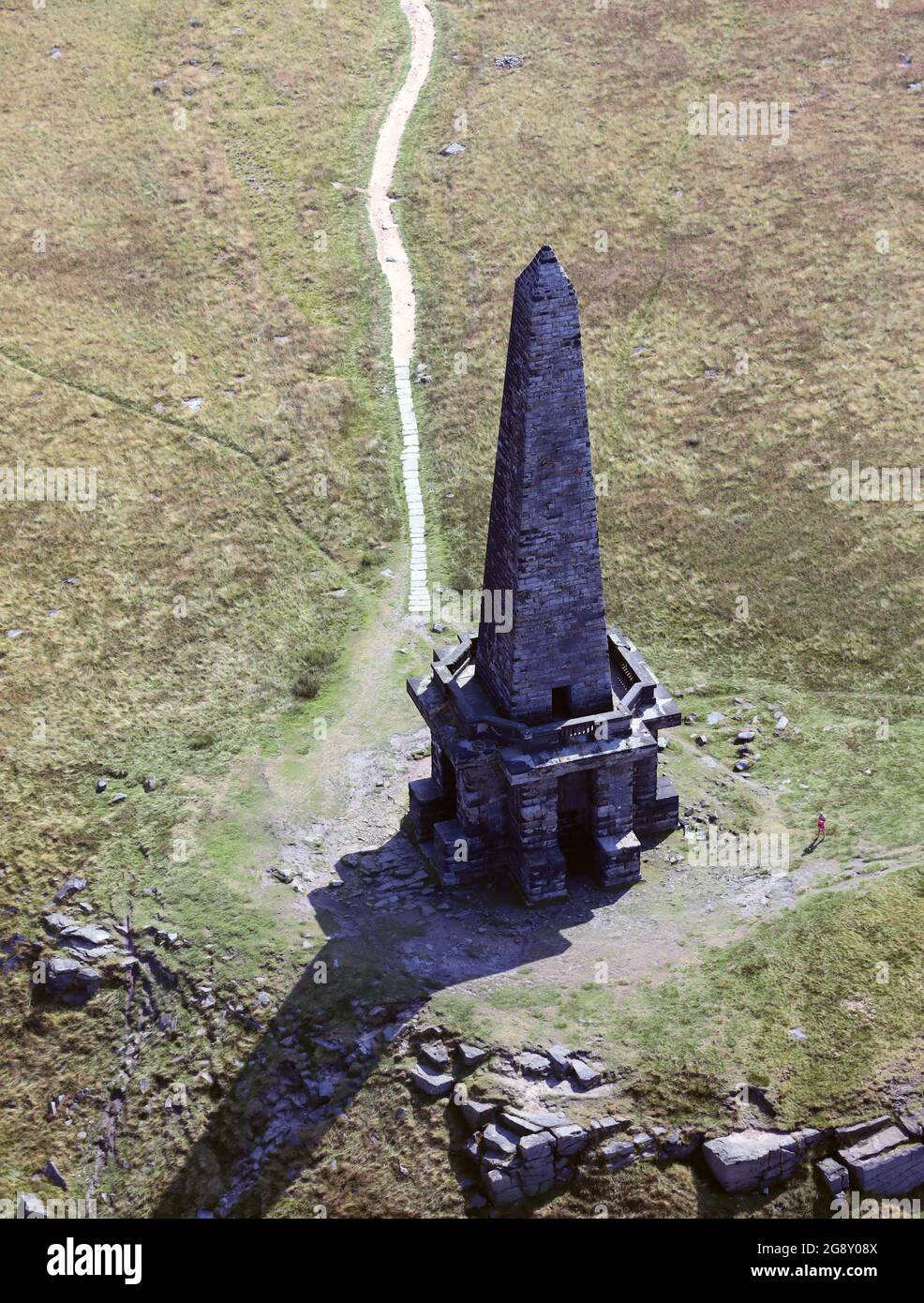 aerial view of Stoodley Pike Monument near Todmorden Stock Photo