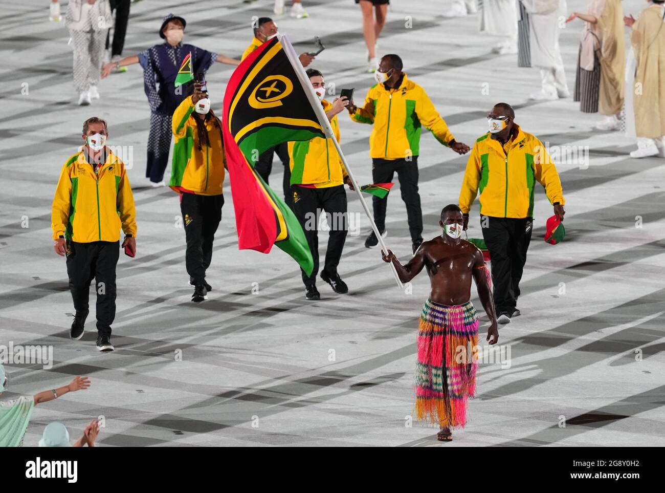 Vanuatu Flagbearer Riilio Rii Leads The Team Out During The Opening Ceremony Of The Tokyo Olympic Games At The Olympic Stadium In Japan Picture Date Friday July 23 21 Stock Photo Alamy