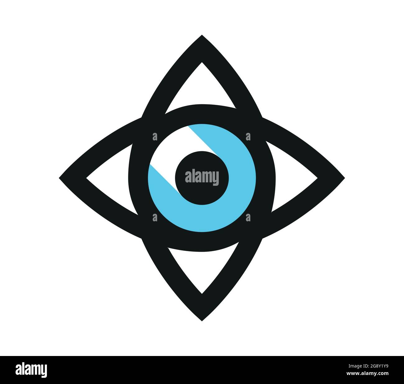 Modern human eyes with a blue iris. Crossed vertical and horizontal eye