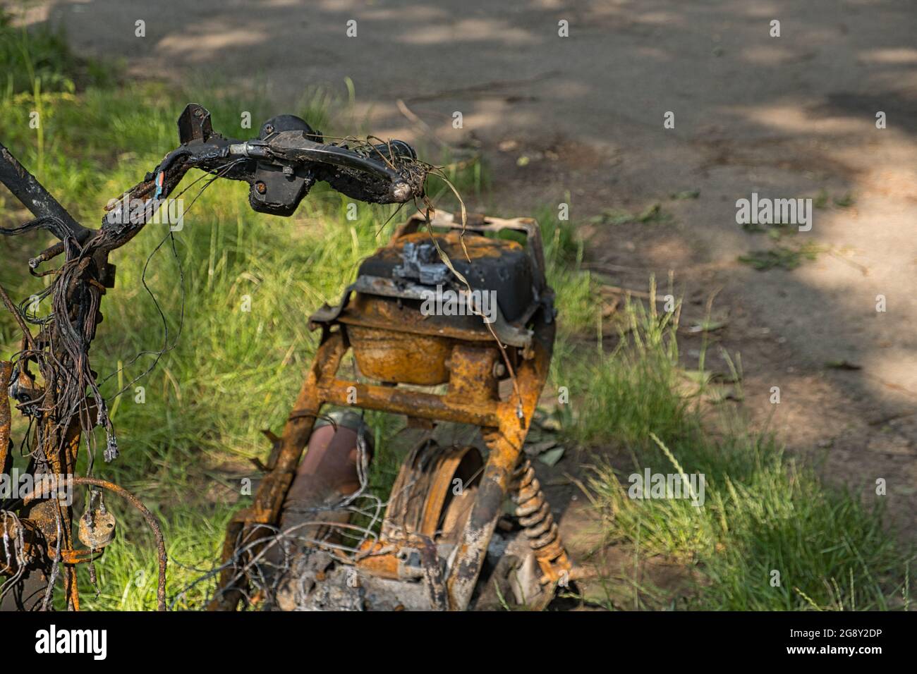 Abandoned aged motorcycle in a forest Stock Photo - Alamy