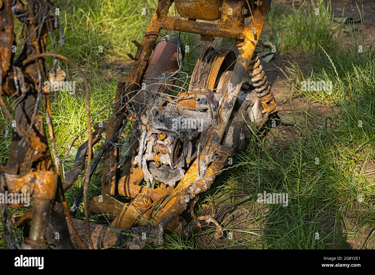 Abandoned aged motorcycle in a forest Stock Photo - Alamy