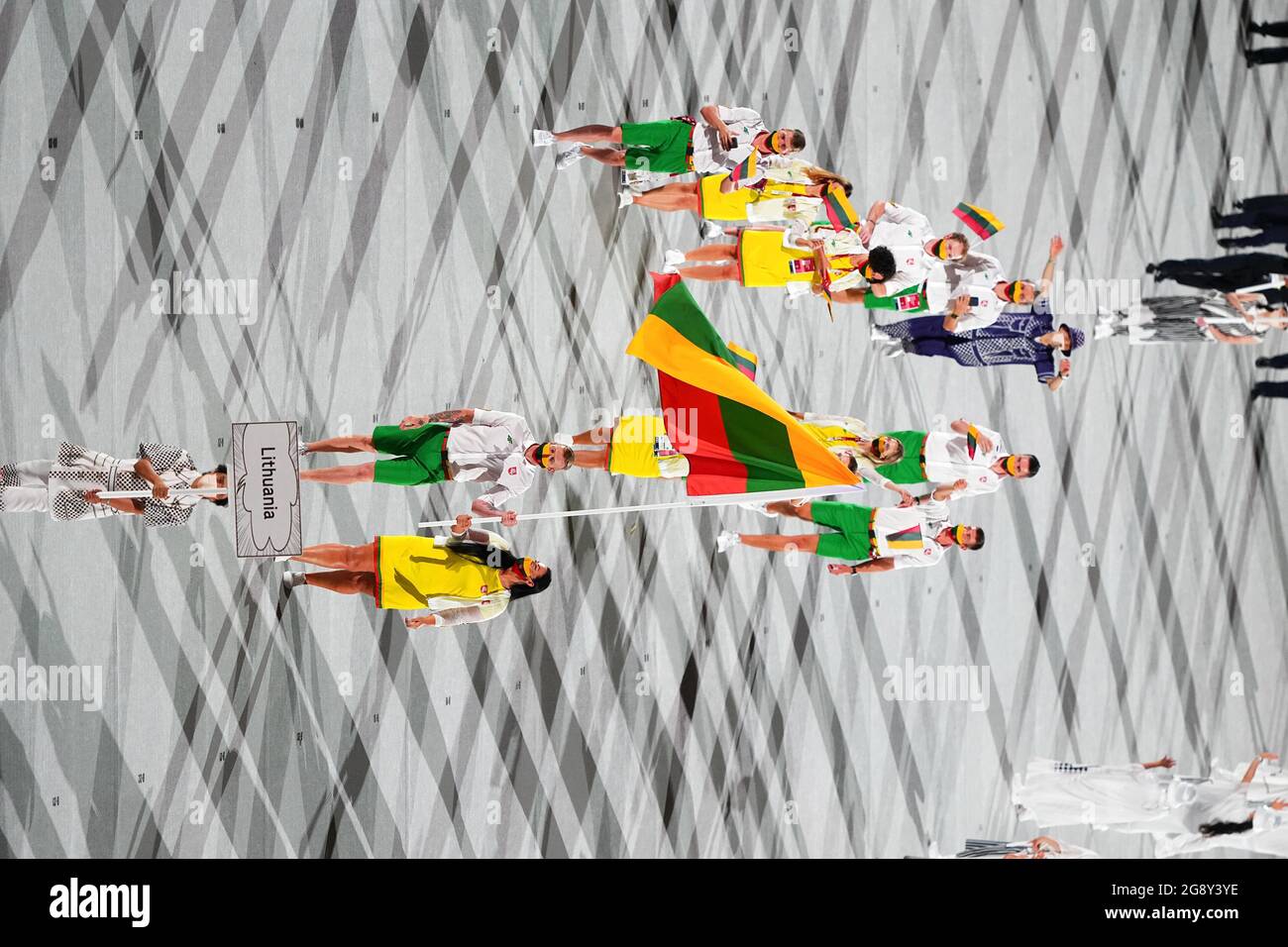 Tokyo, Japan. 23rd July, 2021. Olympic delegation of Lithuania parade into the Olympic Stadium during the opening ceremony of Tokyo 2020 Olympic Games in Tokyo, Japan, July 23, 2021. Credit: Xu Chang/Xinhua/Alamy Live News Stock Photo