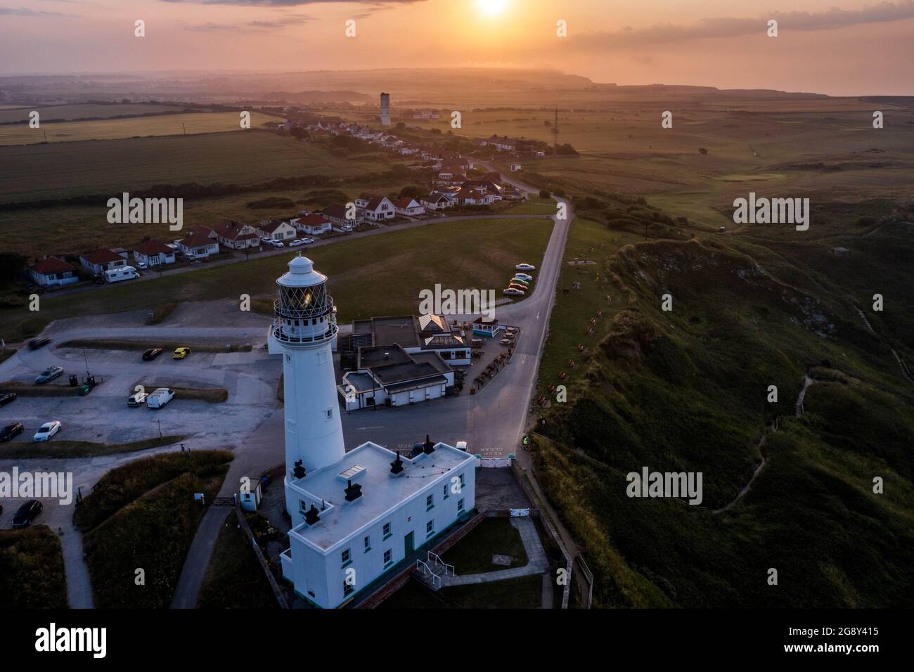 Flamborough Head Lighthouse , Dji Drone Aerial Photos North Yorkshire Coast Stock Photo