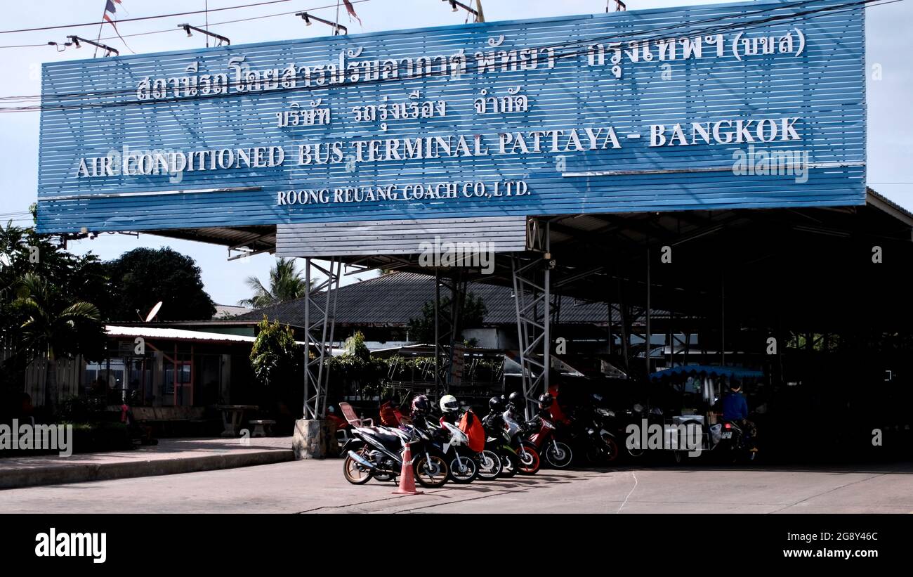 Billboard sign for Bangkok Pattaya Bus Station Pattaya Thailand Stock