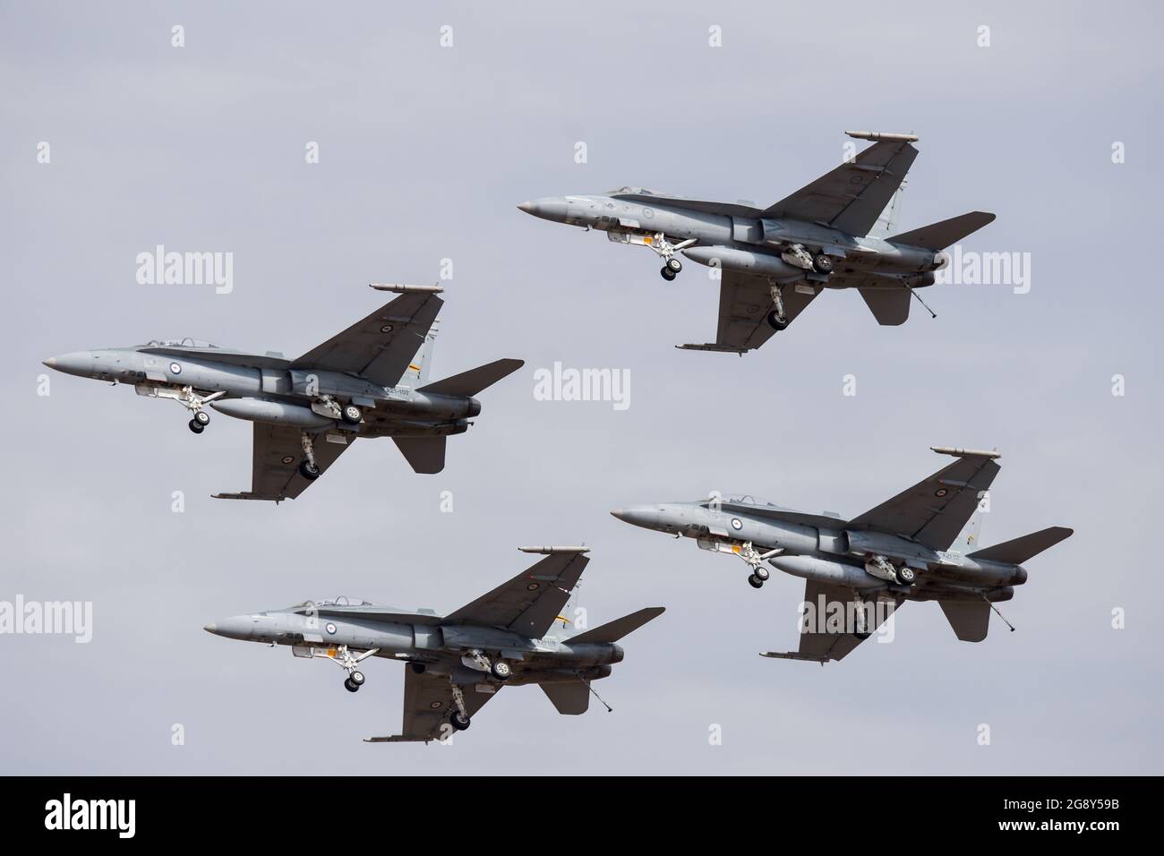 AVALON AIRPORT, AUSTRALIA - Jun 09, 2018: Four fighter jets during Melbourne international airshow Stock Photo