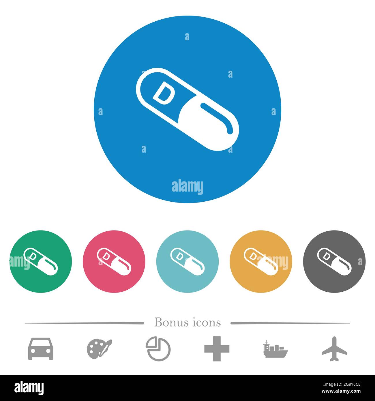 Vitamin D flat white icons on round color backgrounds. 6 bonus icons ...