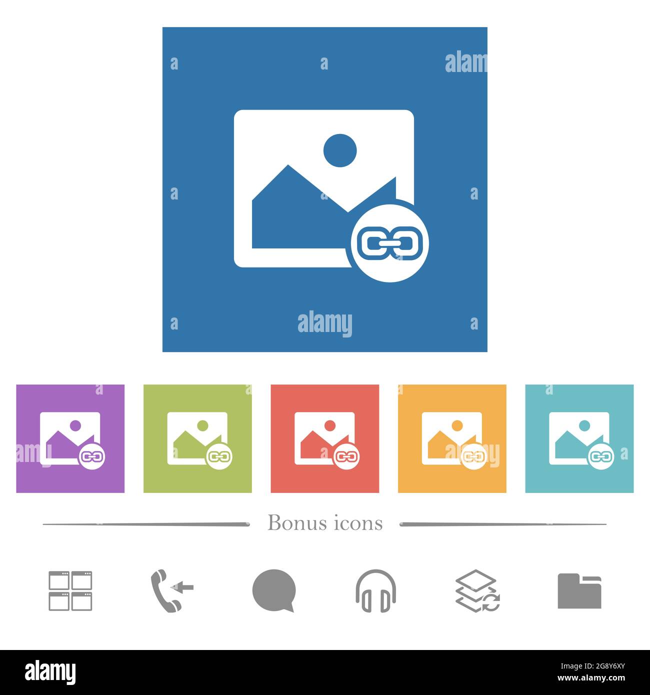 Link image flat white icons in square backgrounds. 6 bonus icons ...