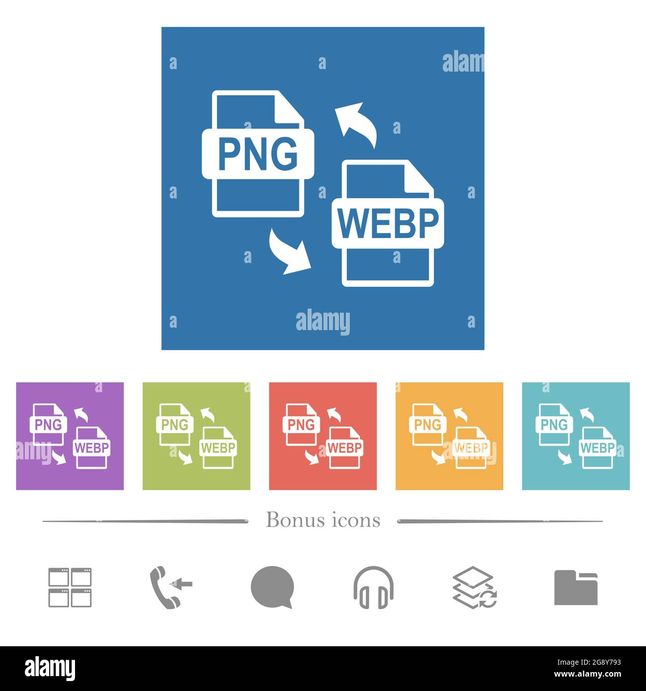 PNG WEBP file conversion flat white icons in square backgrounds. 6 ...
