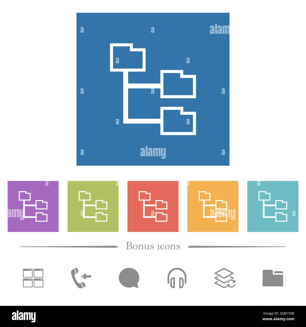 Folder structure outline flat white icons in square backgrounds. 6 ...