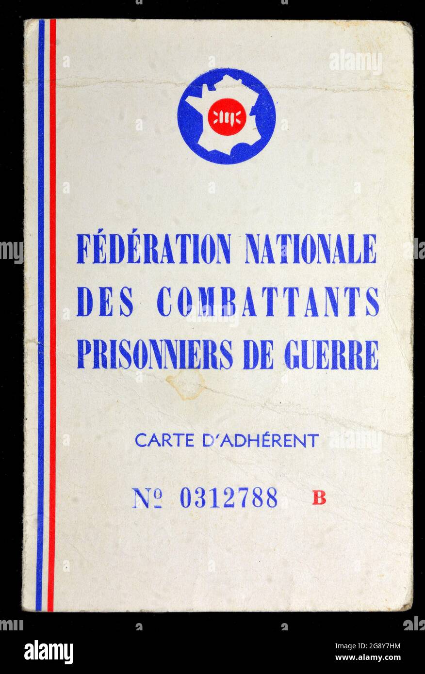 French military documents: Membership card of the Federation of Prisoners of War (WW2); Stock Photo