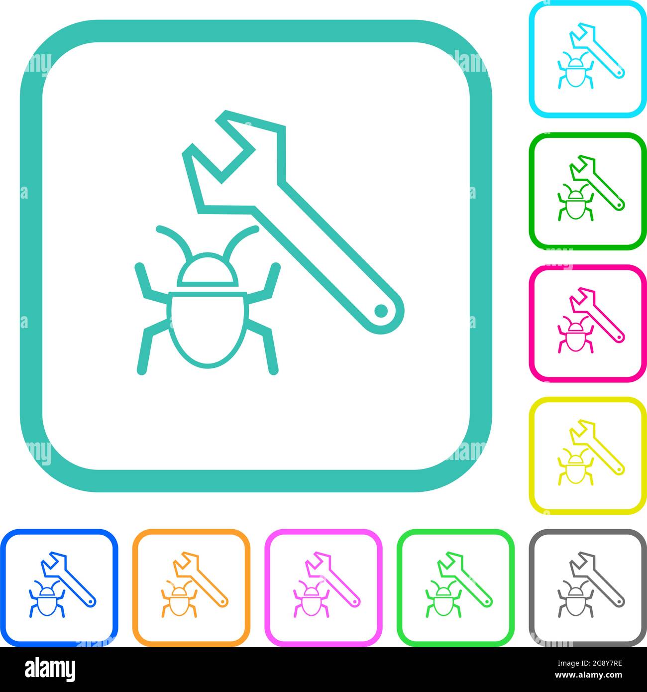 Bug fixing outline vivid colored flat icons in curved borders on white ...