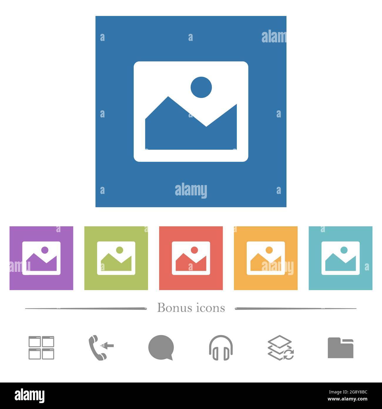 Single image alternate flat white icons in square backgrounds. 6 bonus ...