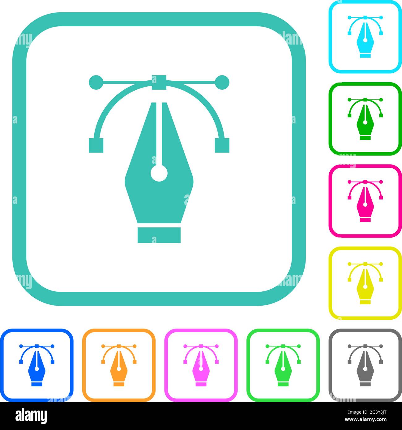 Editing vector curve with pen tool vivid colored flat icons in curved ...
