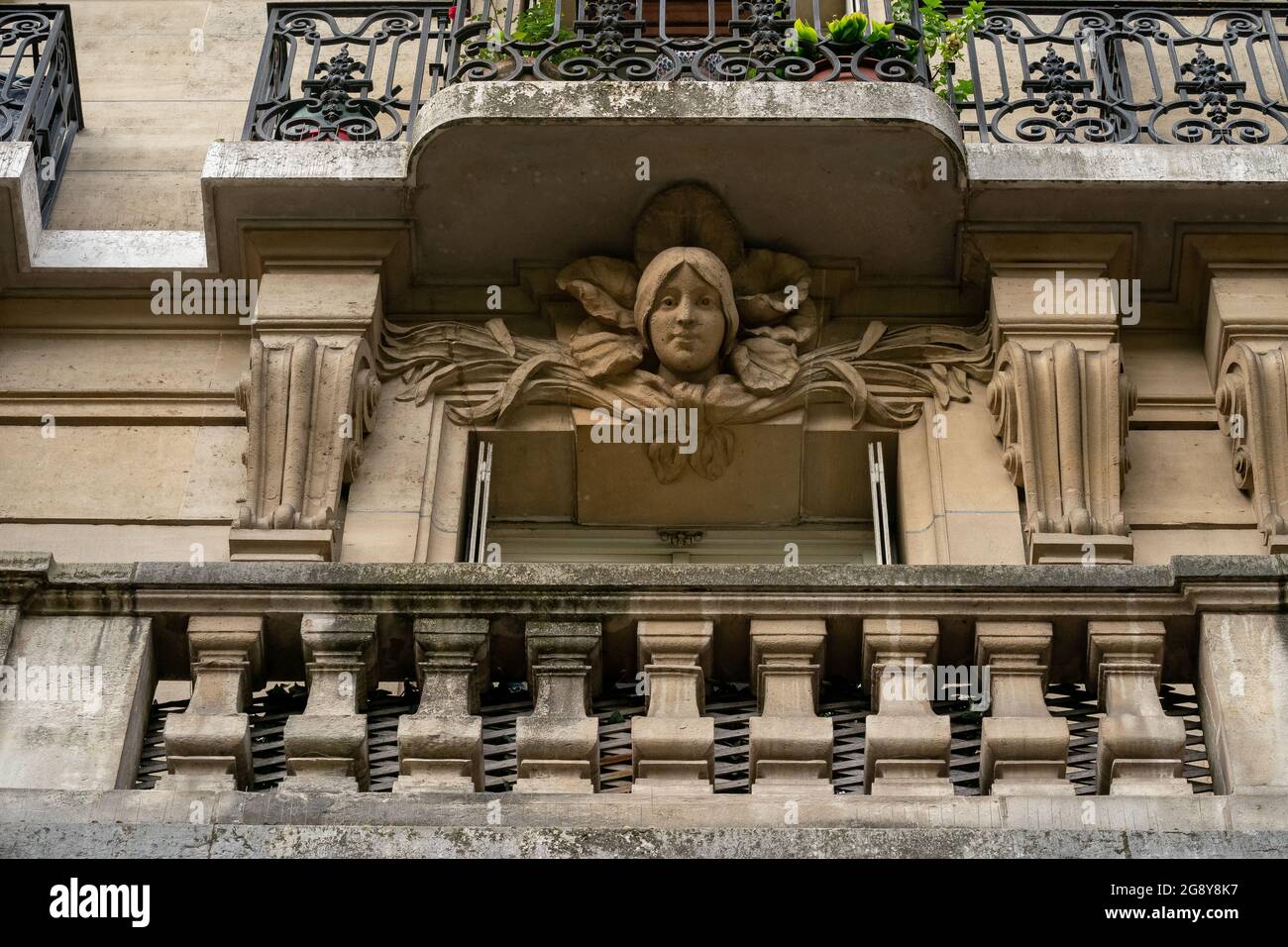 Paris Building Facade Sculpture Womans Head Front Entrance Stock Photo