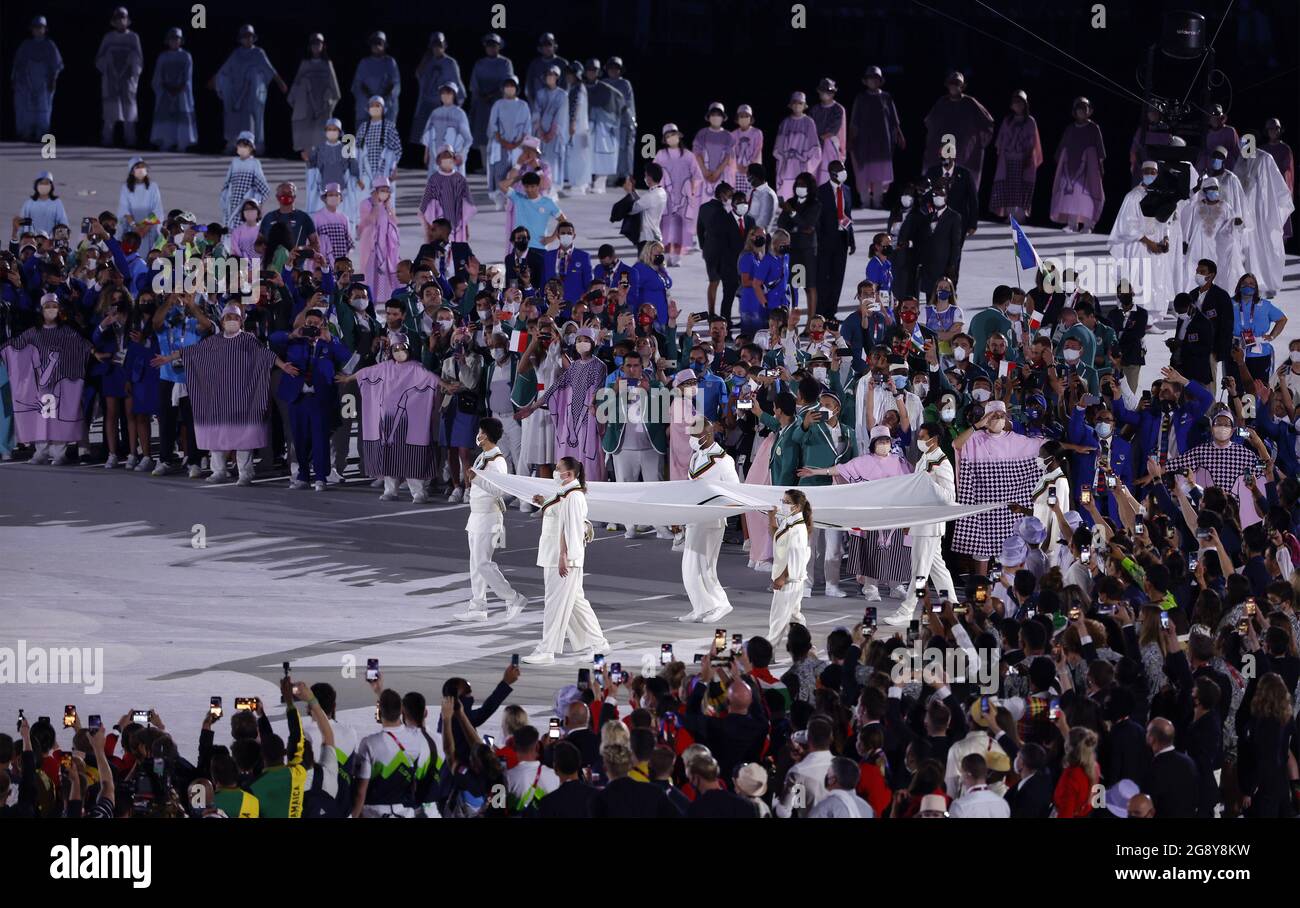 Tokyo, Japan. 23rd July, 2021. The Olympic Flag arrives during the 2020