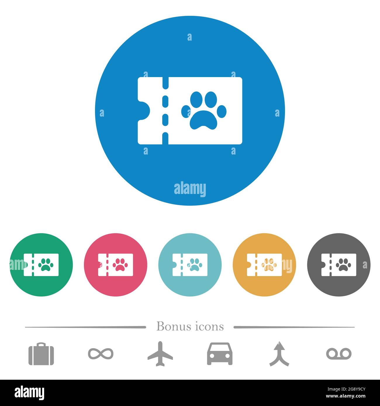 pet shop discount coupon flat white icons on round color backgrounds. 6