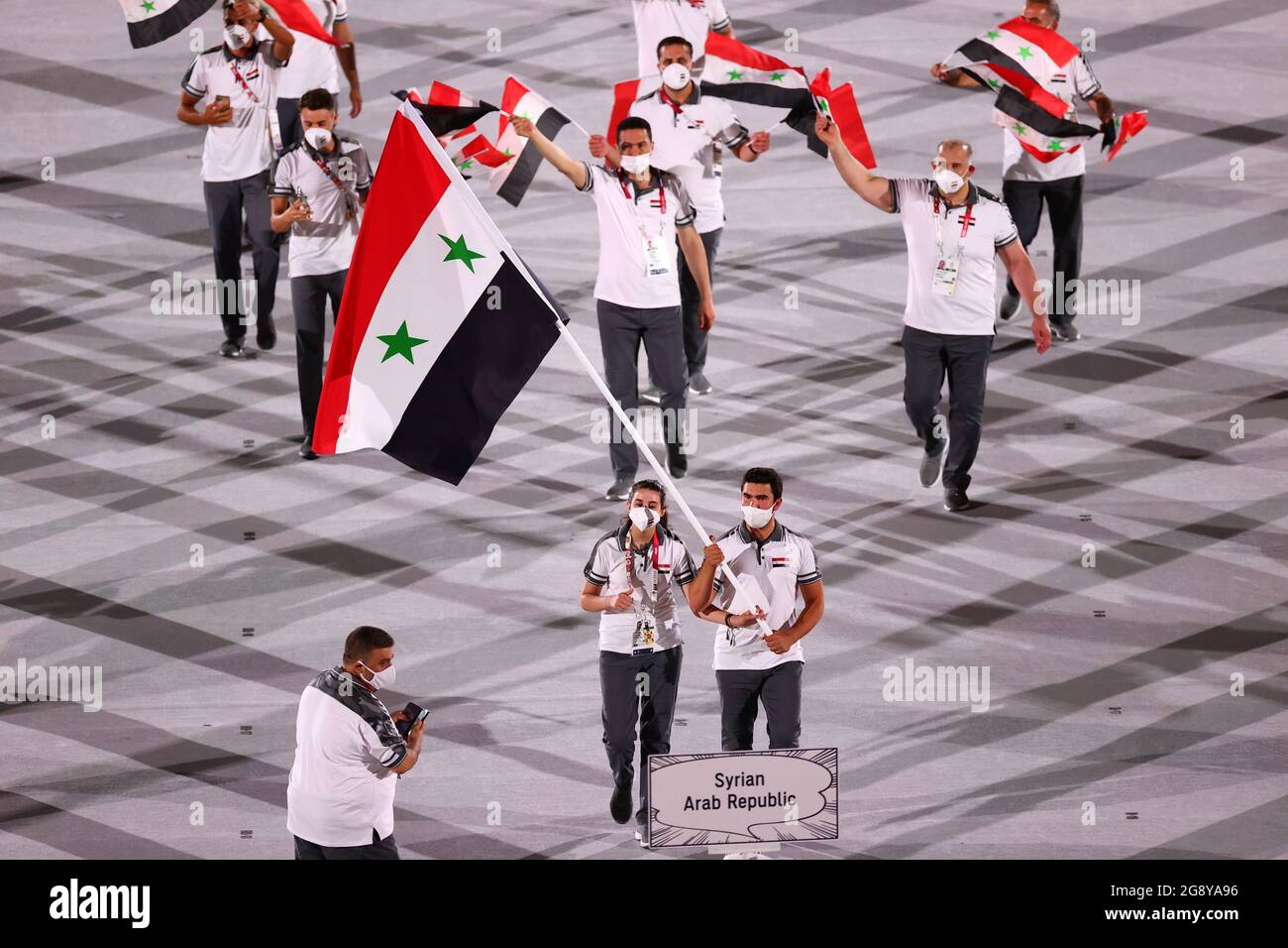 Tokyo Olympics The Tokyo Olympics Opening Ceremony Olympic Stadium Tokyo Japan July 23 21 Flag Bearers Hend Zaza Of Syria And Ahmad Saber Hamcho Of Syria Lead