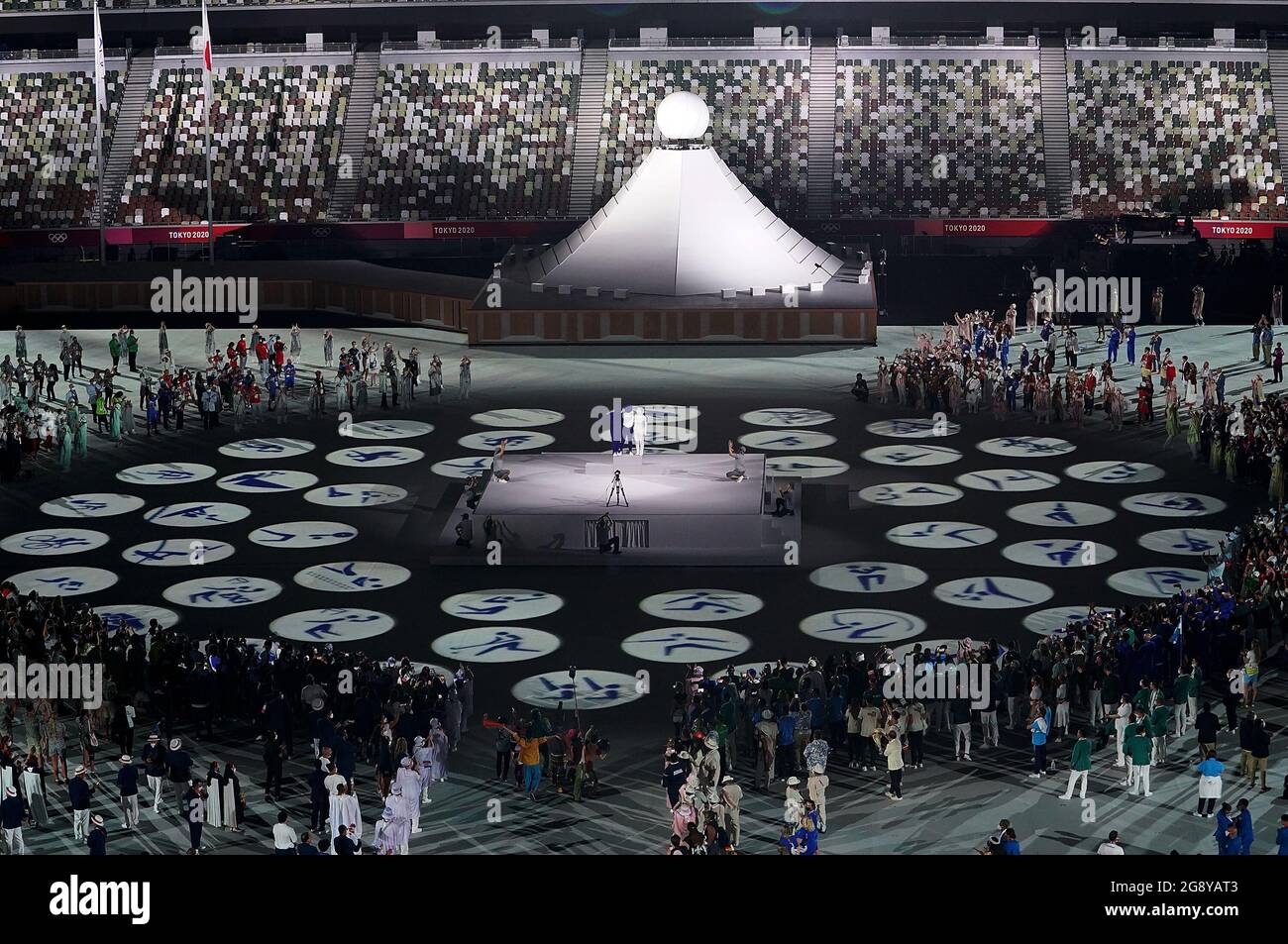 Tokyo Japan 23rd July 21 Logos Of Olympic Events Are Displayed During The Opening Ceremony Of Tokyo Olympic Games At The Olympic Stadium In Tokyo Japan July 23 21 Credit Lui