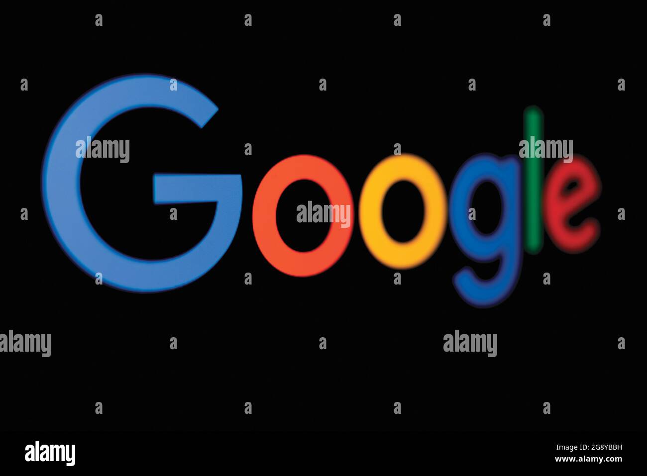 The copyrighted Google logo, identifying the internet search engine company.  There have been various versions of the logo.  This one, current as of 2 Stock Photo