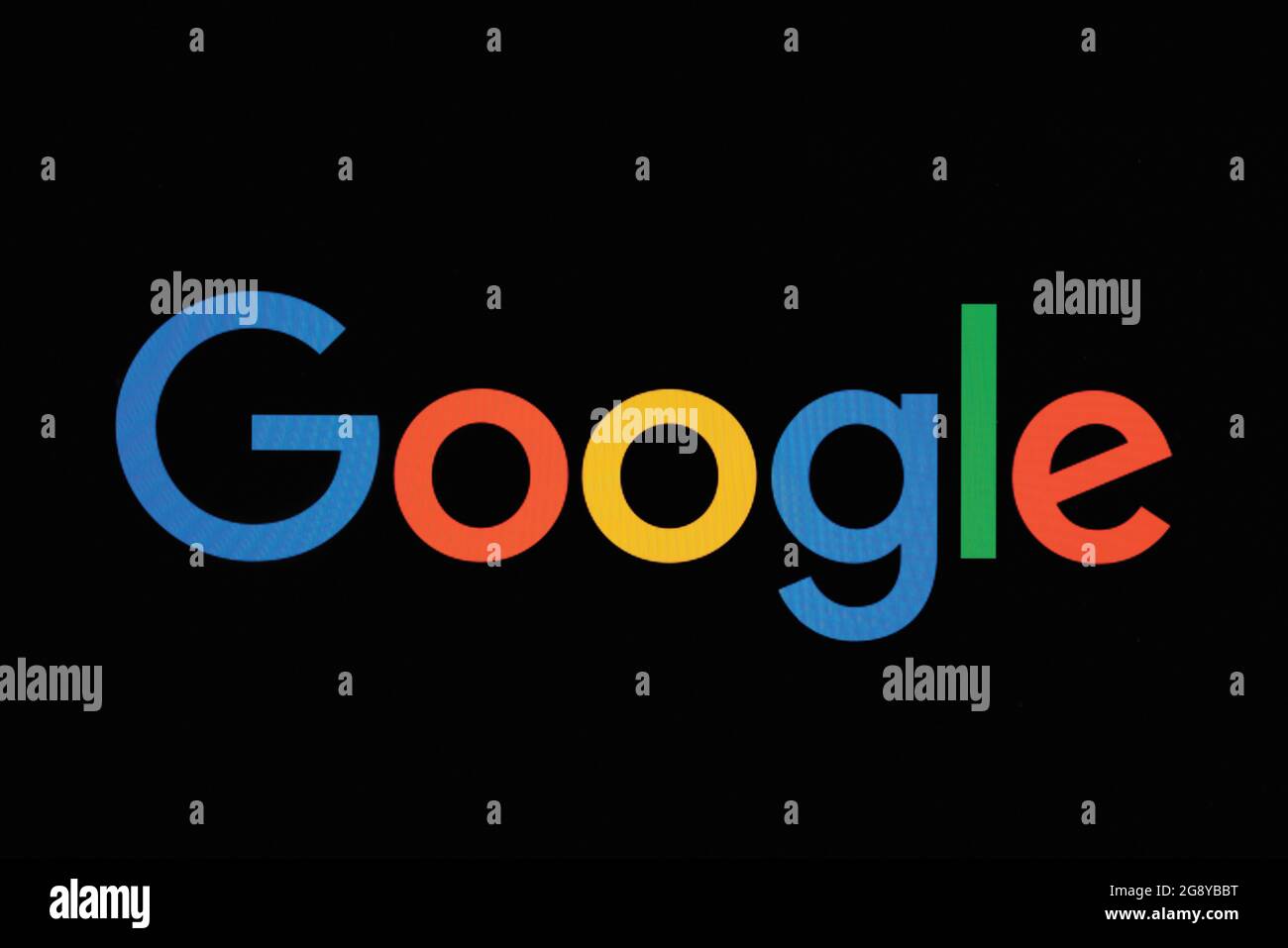 The copyrighted Google logo, identifying the internet search engine company.  There have been various versions of the logo.  This one, current as of 2 Stock Photo