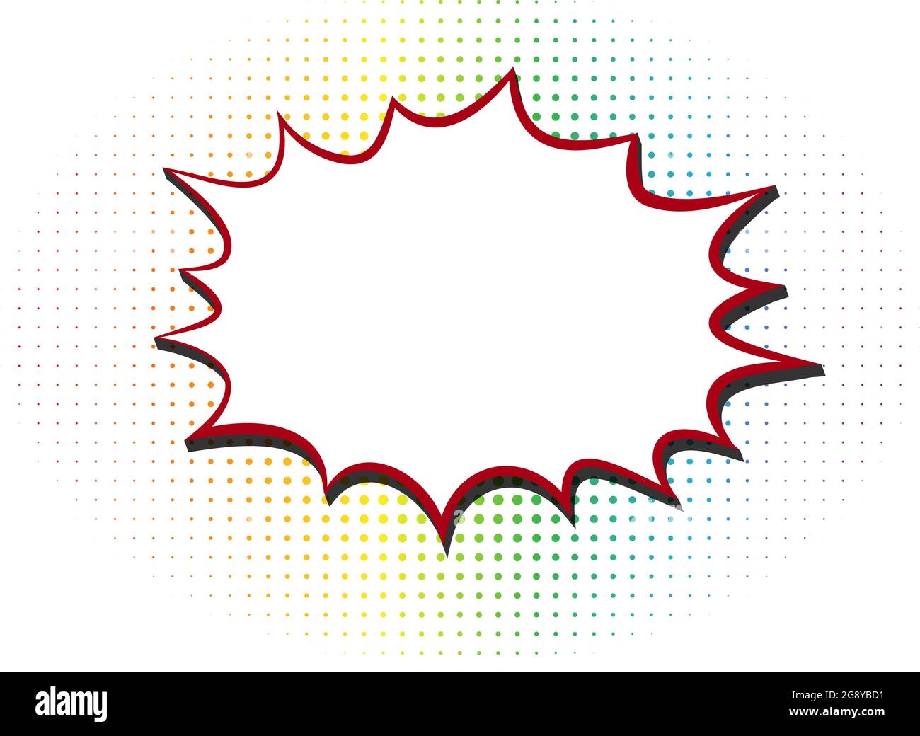 comic splash speech bubble with copy space on rainbow colored halftone grid, vector illustration Stock Vector