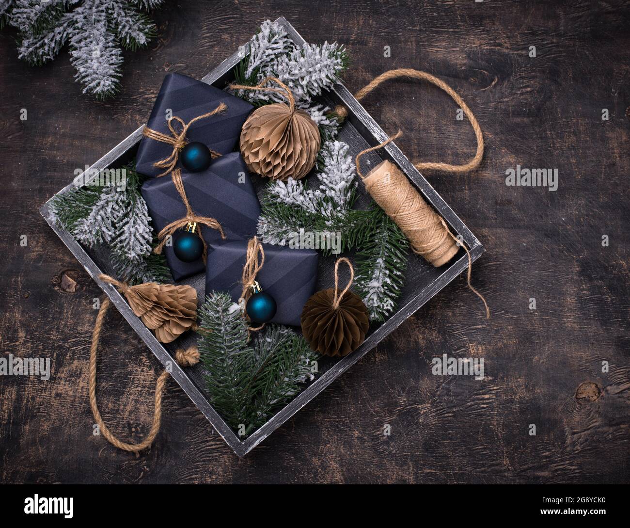 Christmas composition with gift boxes Stock Photo