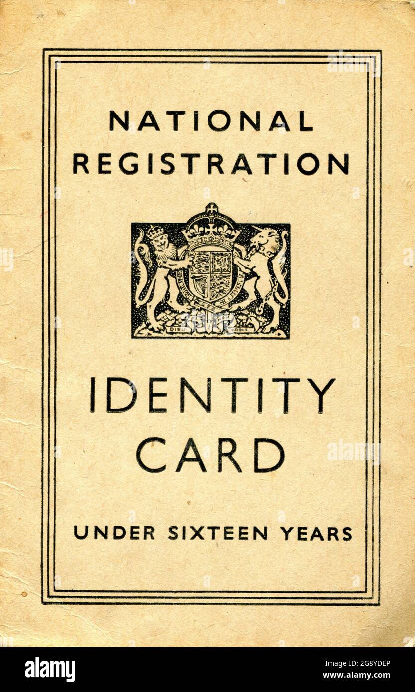 A British National Identity card for a child under sixteen. Launched in 1939 at the start of the Second World War, they were discontinued in 1952. Stock Photo