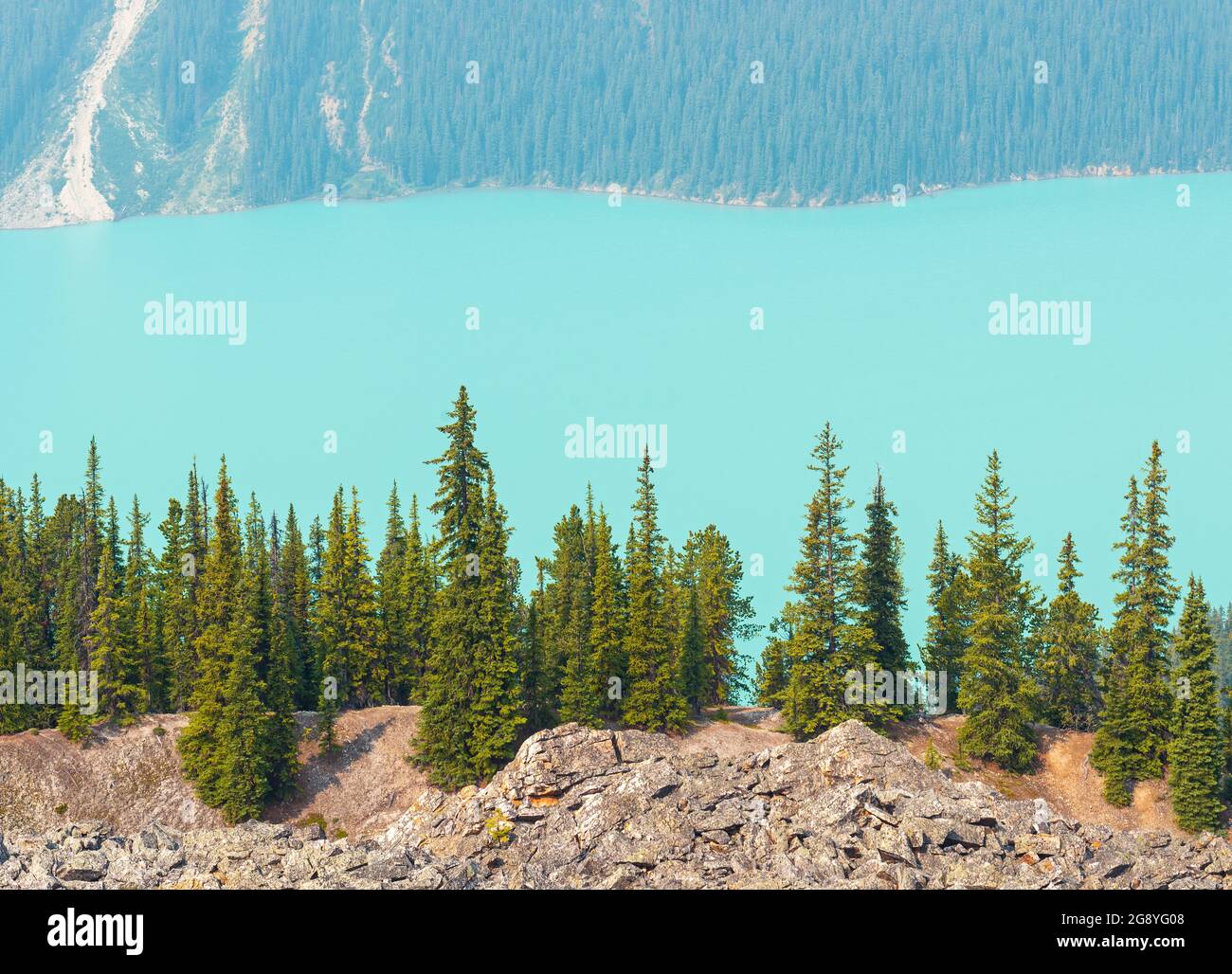 Peyto lake with wilfires smog, Banff national park, Alberta, Canada. Stock Photo
