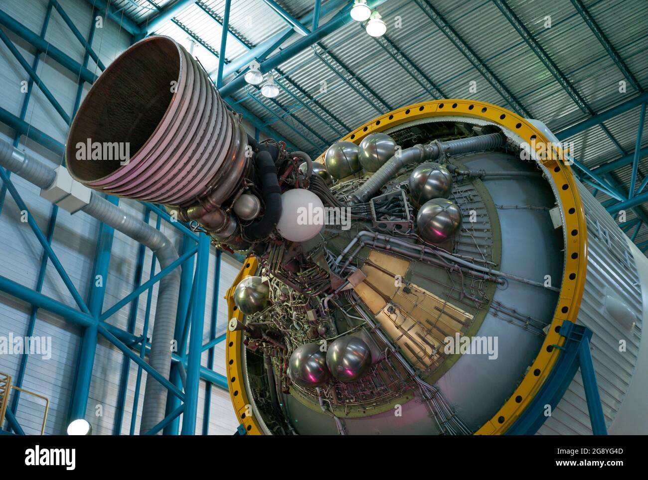 Cape Canaveral, Florida, United States - July 21 2021: Saturn V Moon Rocket Third Stage Engine Exhaust of the Apollo Program Spacecraft. Stock Photo