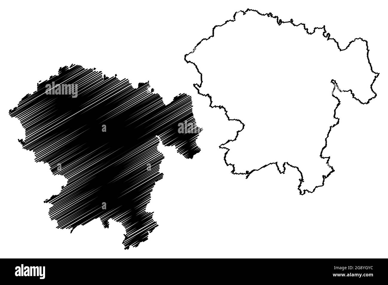 Vogelsbergkreis district (Federal Republic of Germany, rural district Giessen region, State of Hessen, Hesse, Hessia) map vector illustration, scribbl Stock Vector