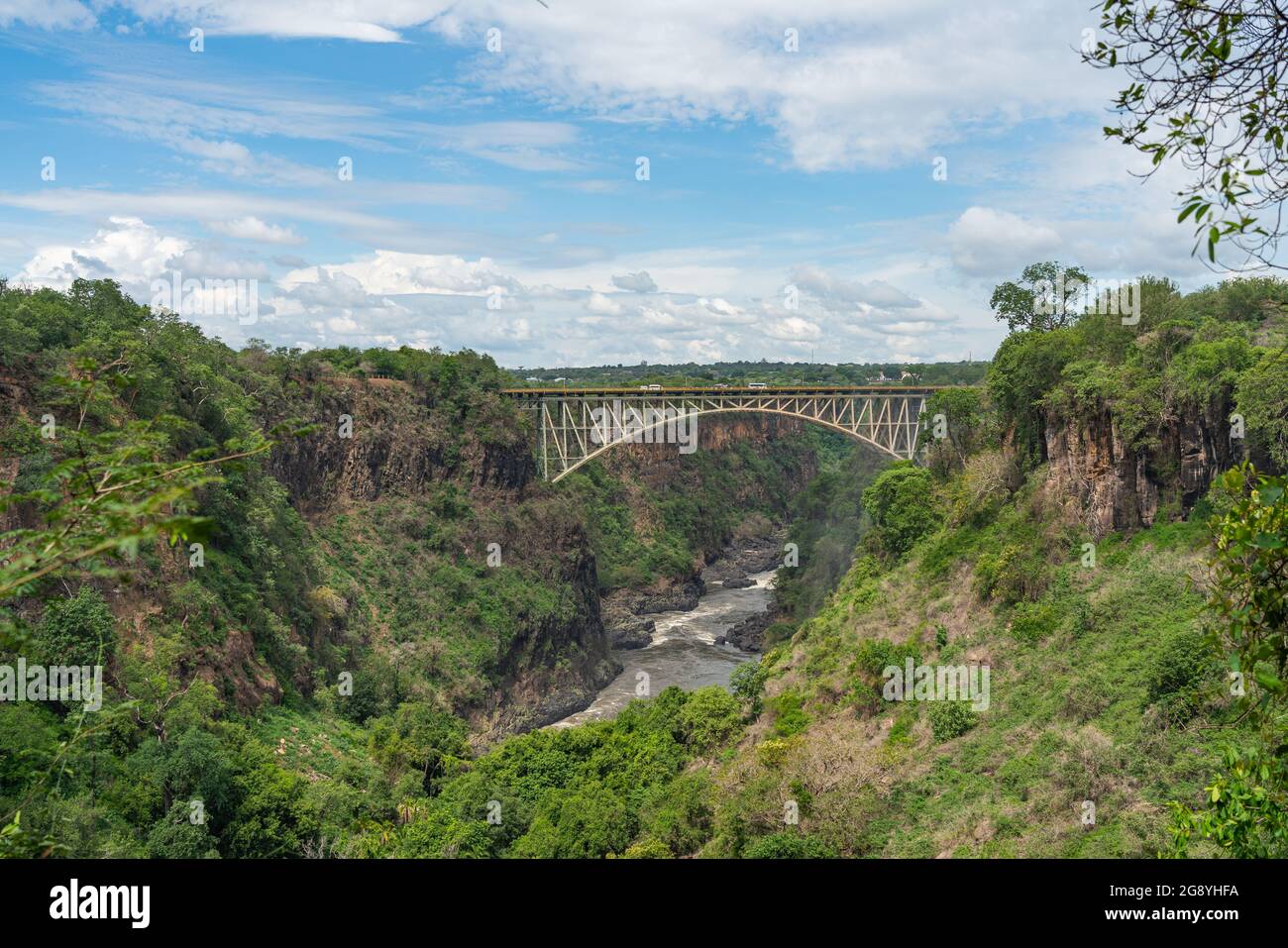 Victoria falls, Zimbabwe, February 05, 2020: Bridge at Victoria Falls, a bungee-jumping hot spot Stock Photo