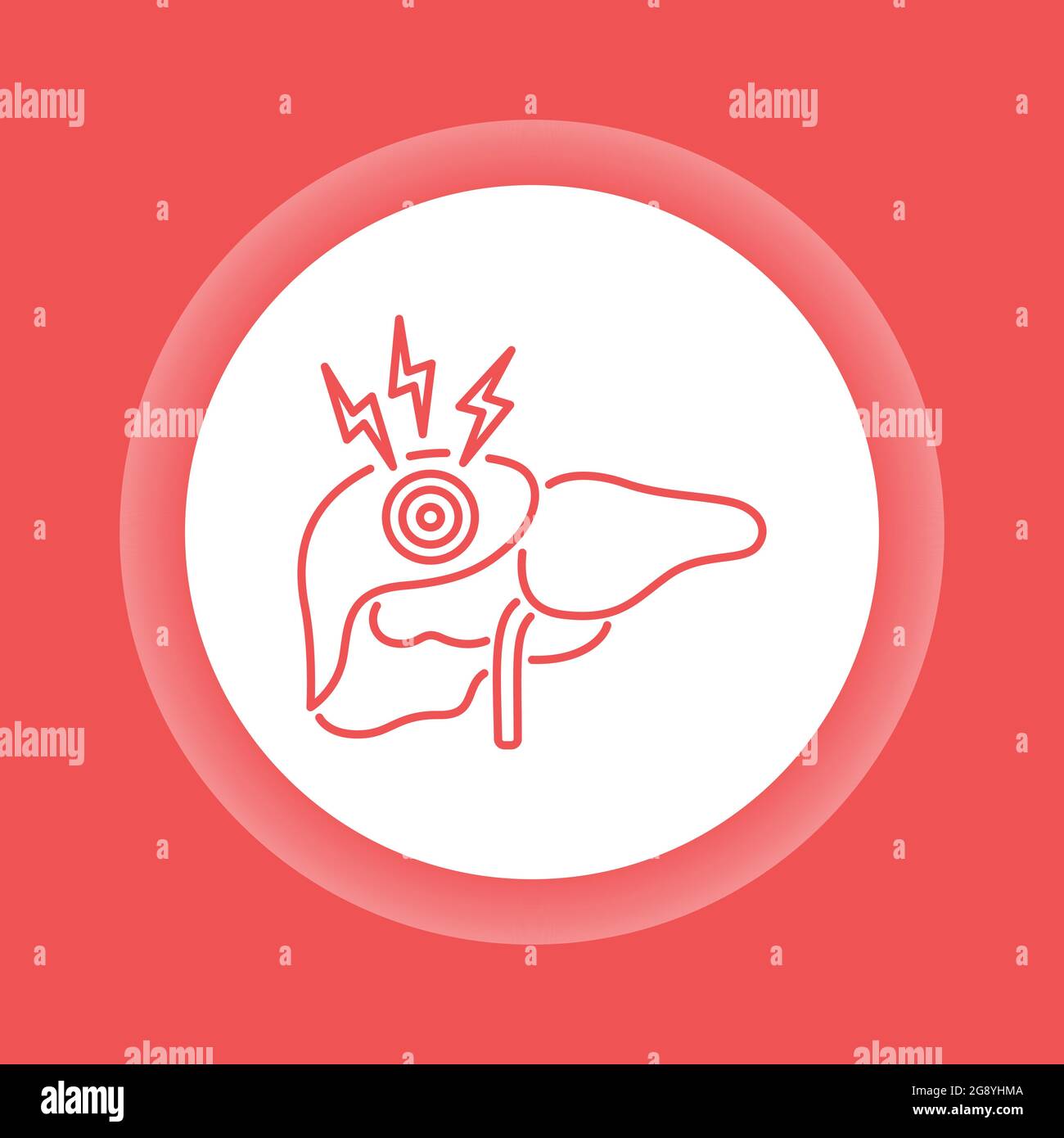 Ache liver color button icon. Disease of the human internal organ ...