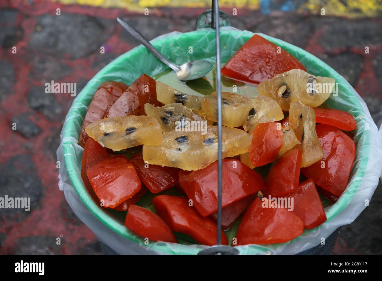 Candied fruit for sale at the market in the city of Puebla, Mexico