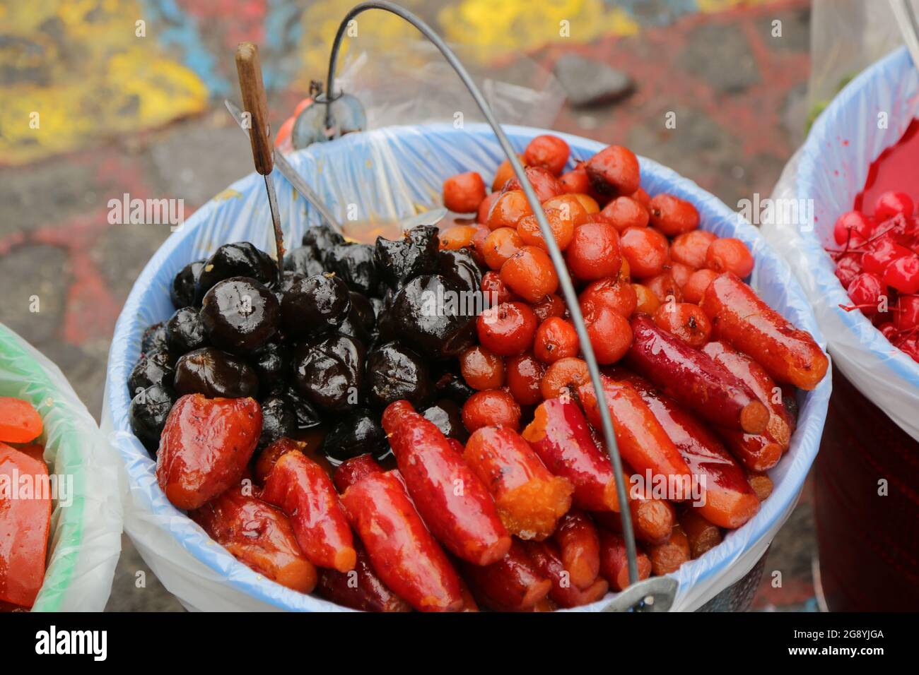 Candied fruit for sale at the market in the city of Puebla, Mexico