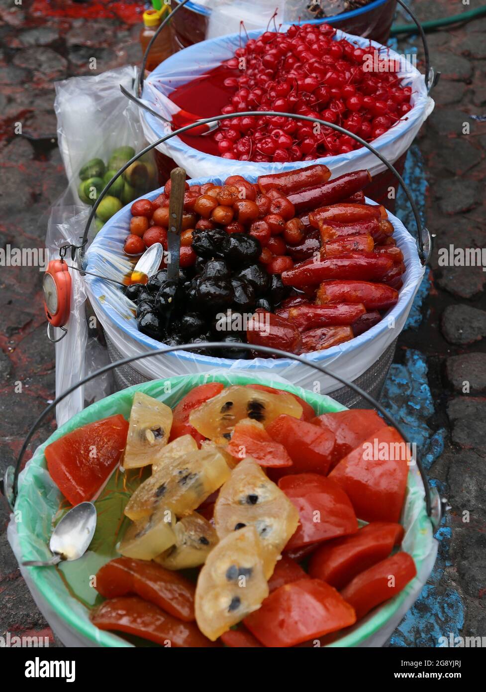 Candied fruit for sale at the market in the city of Puebla, Mexico