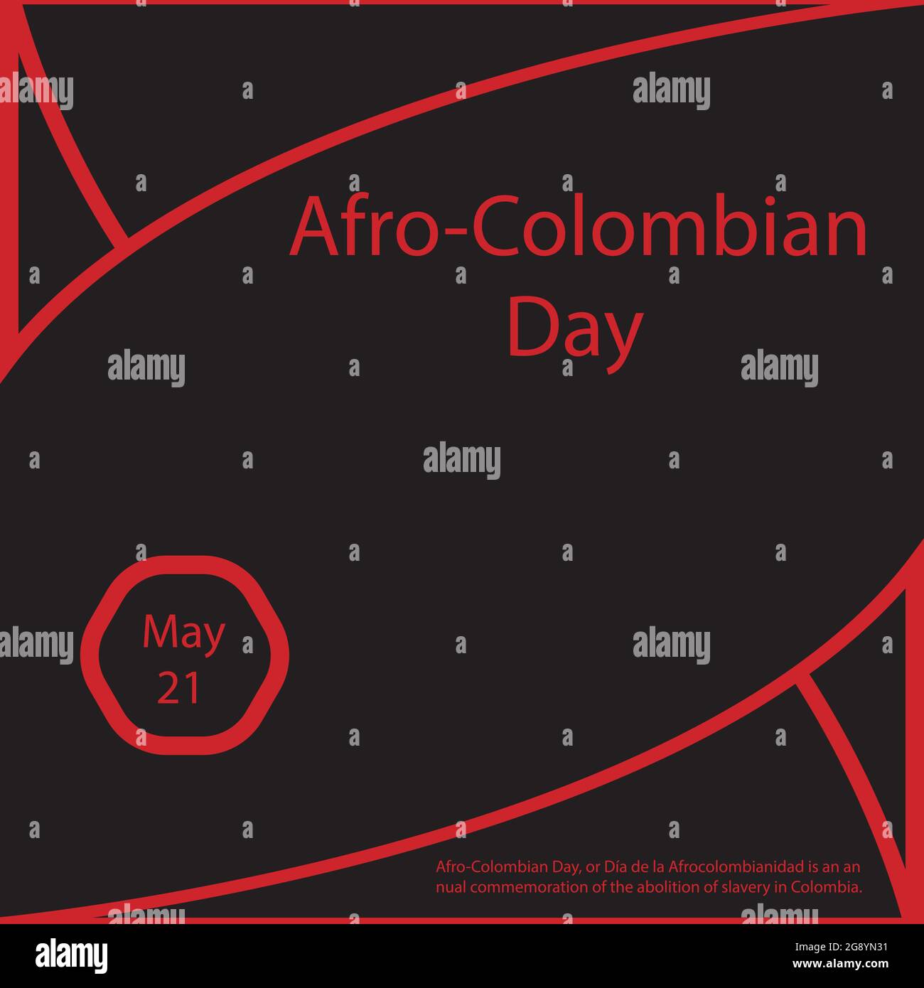 Afro-Colombian Day, or Día de la Afrocolombianidad is an annual commemoration of the abolition of slavery in Colombia. Stock Vector