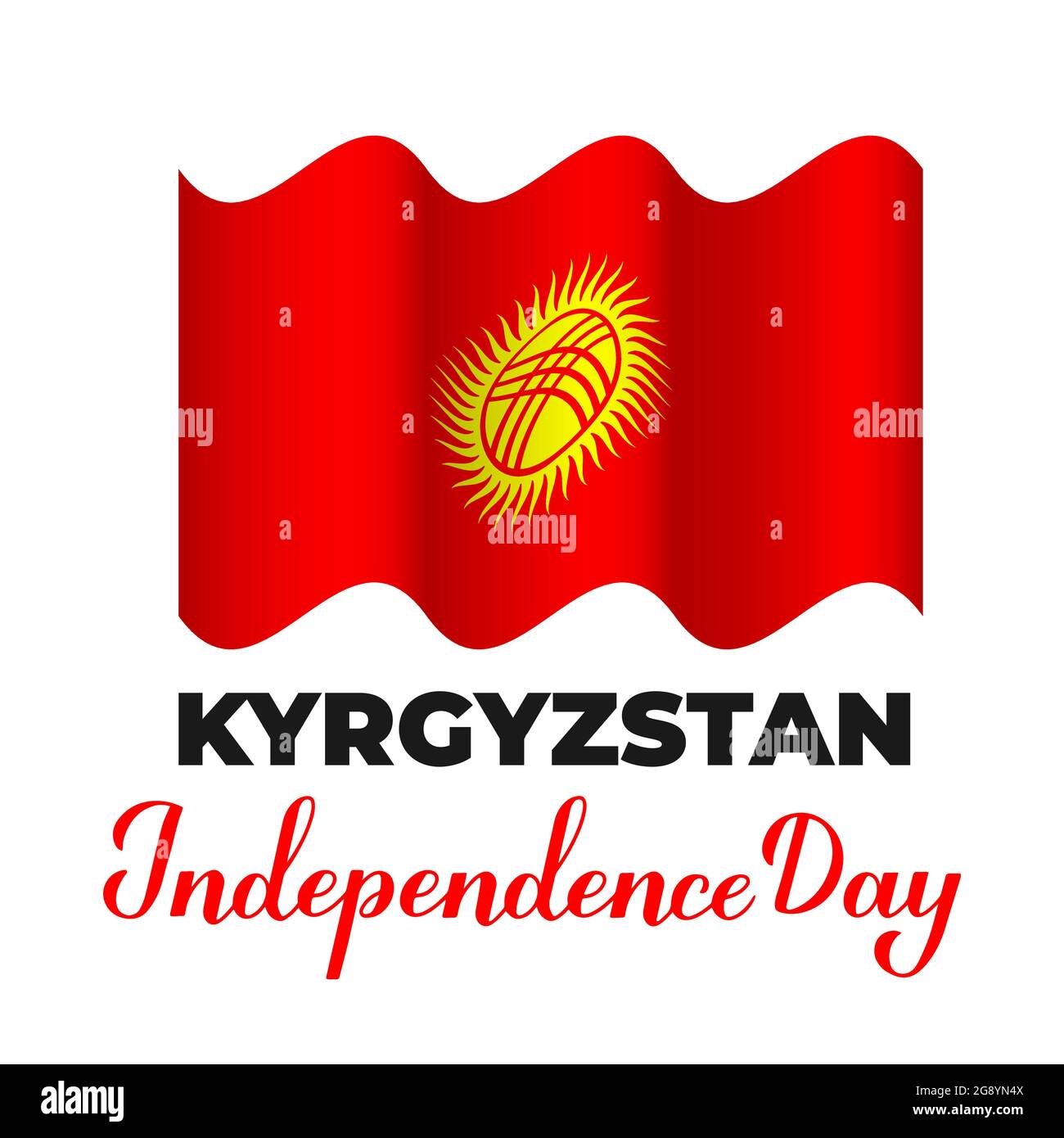 Kyrgyzstan Independence Day lettering with flag. National holiday celebrate on August 31. Vector template for typography poster banner, flyer, sticker Stock Vector