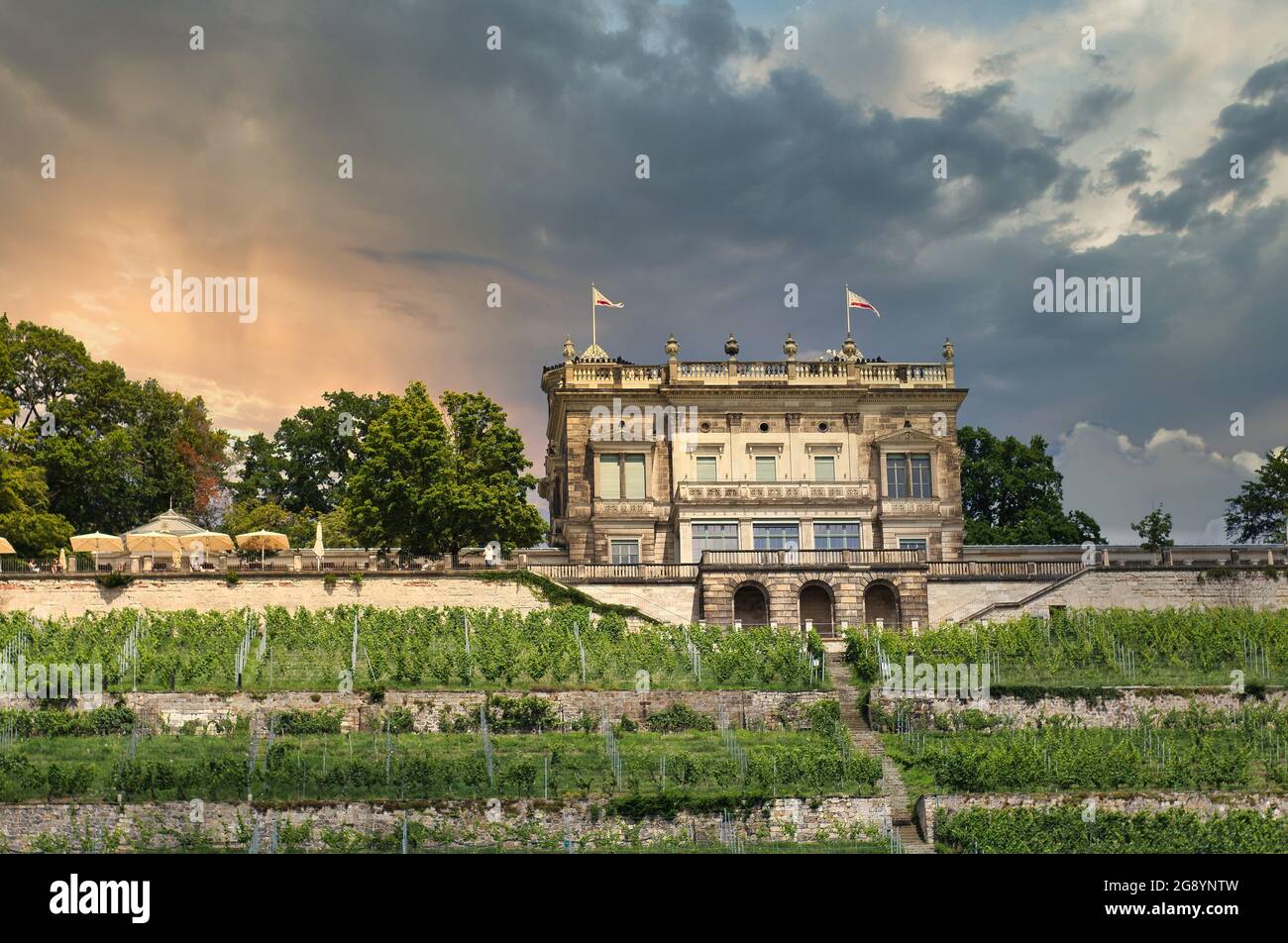 Palaces and fortresses on the river on the Elbe in Dresden, Germany. Stock Photo