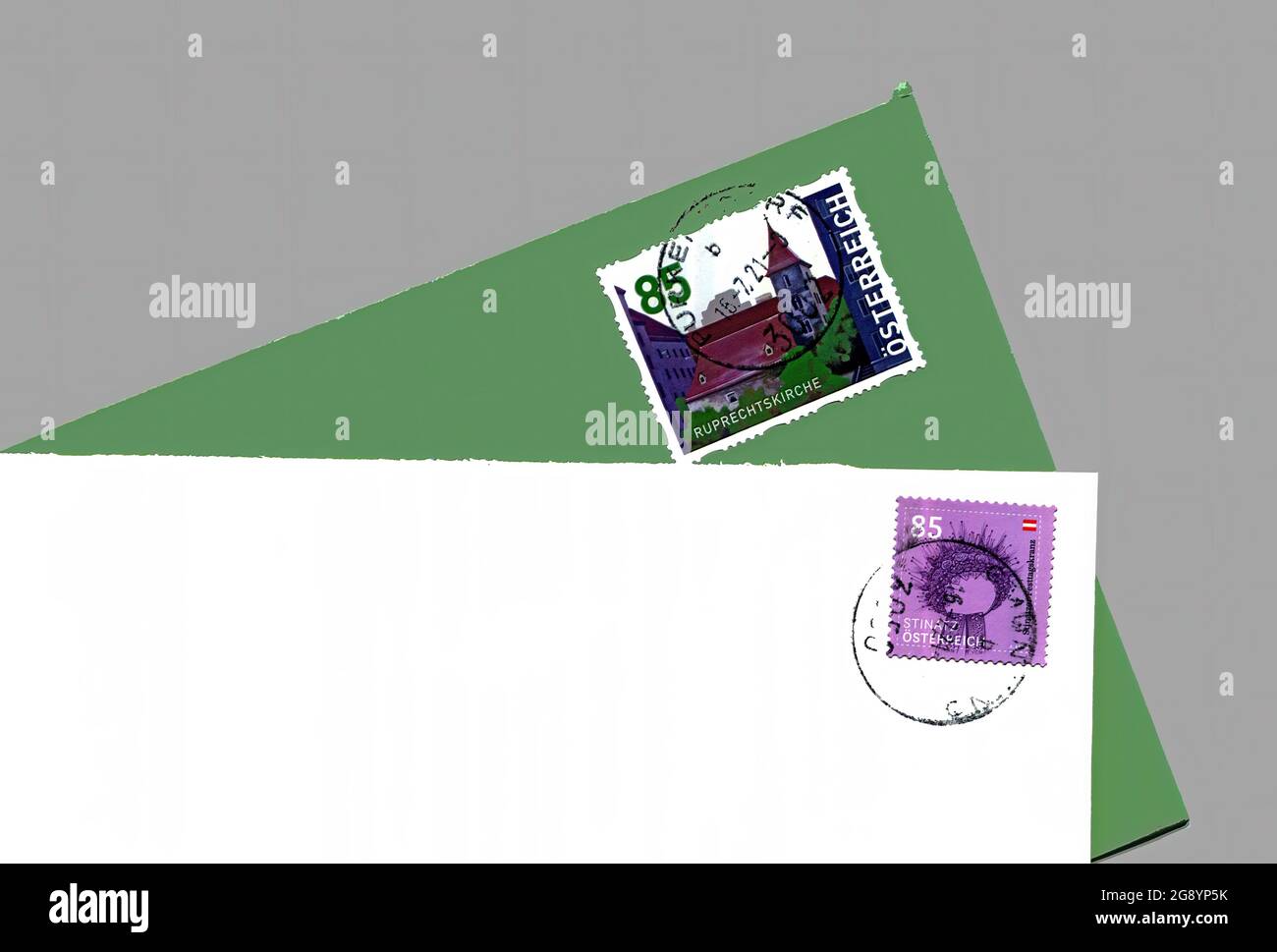 Used envelopes with postmarked austrian stamps Stock Photo