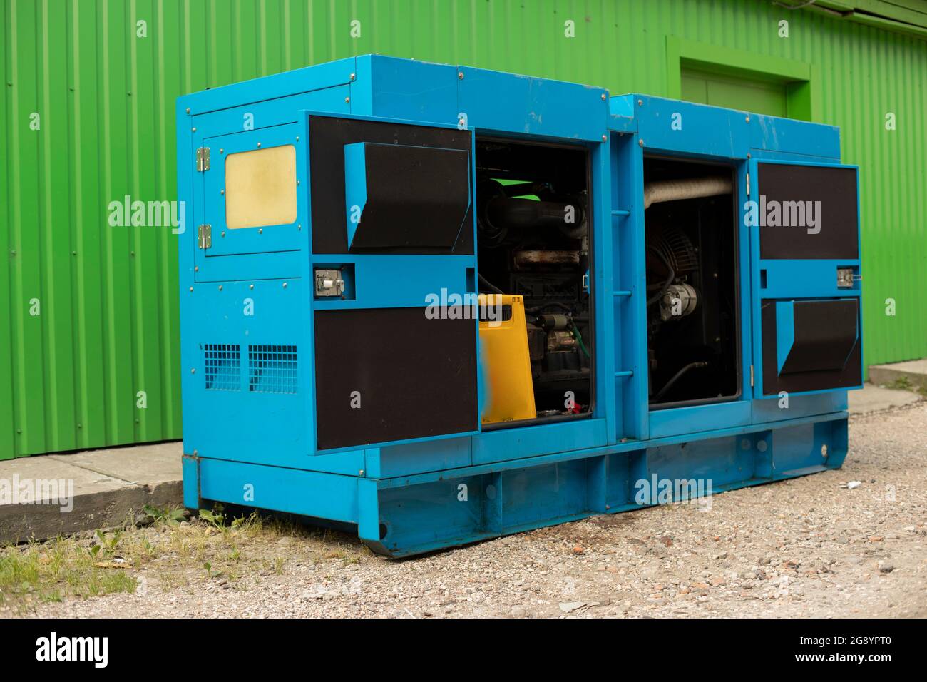 Electricity generator. Outdoor cooling system. Additional food outside. Cooling support equipment. Stock Photo