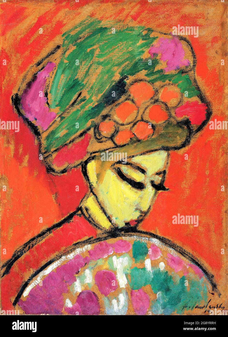 Alexej von Jawlensky. Painting entitled 'Young Girl with a Flowered Hat, 1910'  by Alexej Georgewitsch von Jawlensky (1864-1941), oil on cardboard, 1910 Stock Photo