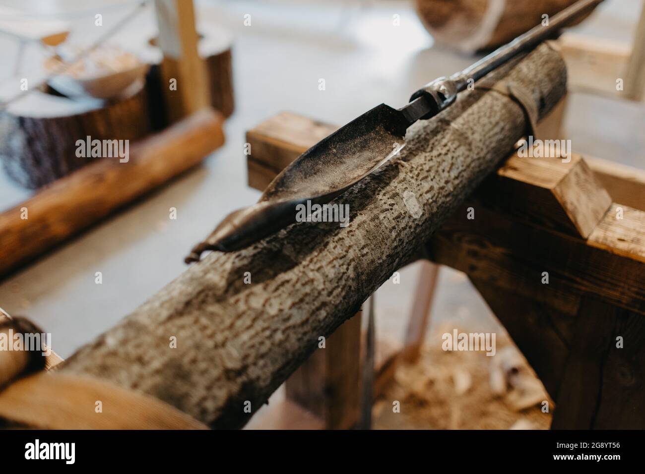 Woodworking process, making wooden pipe, didgeridoo Stock Photo Alamy